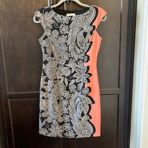 Salmon Paisley Sheath Dress- Petite